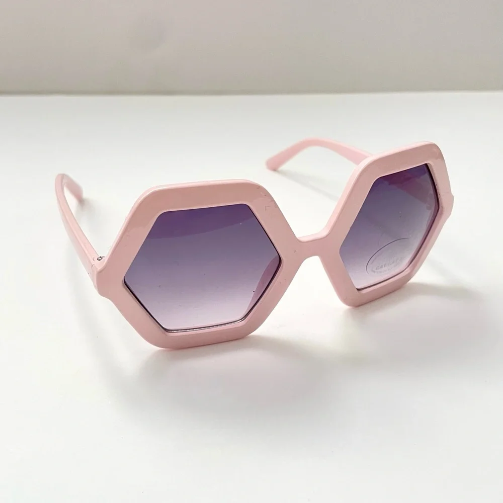 Girls Pink Sunglasses With Hexagon Frames- Super Chic!